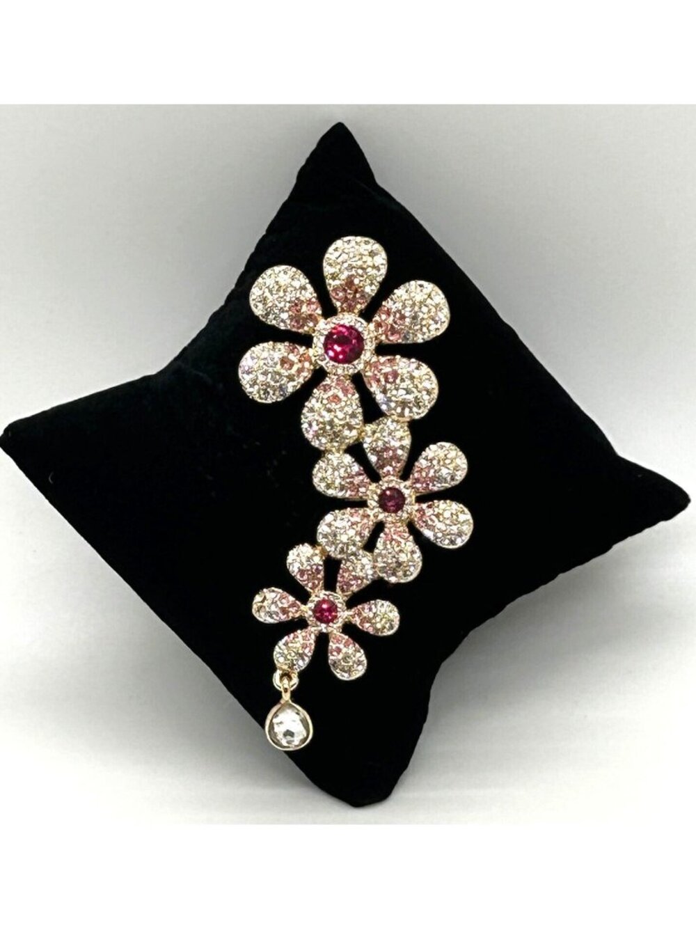 Isaac Mizrahi Gold-Tone Crystal & Pink Daisy Brooch Pin With Teardrop Accent